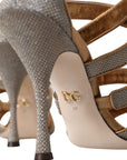 Dolce & Gabbana Bronze Crystal Strap Heels Sandals Shoes