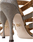 Dolce & Gabbana Bronze Crystal Strap Heels Sandals Shoes