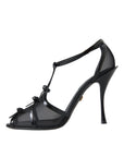 Dolce & Gabbana Black Mesh T-strap Heels Sandals Shoes