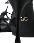 Dolce & Gabbana Black Mesh T-strap Heels Sandals Shoes