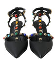 Dolce & Gabbana Black Leather Embellished Heels Sandal Shoes