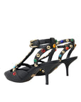 Dolce & Gabbana Black Leather Embellished Heels Sandal Shoes