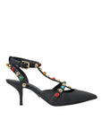 Dolce & Gabbana Black Leather Embellished Heels Sandal Shoes