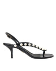 Dolce & Gabbana Black Leather Faux Pearl Heel Sandals Shoes