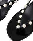 Dolce & Gabbana Black Leather Faux Pearl Heel Sandals Shoes