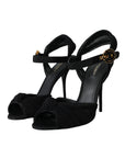 Dolce & Gabbana Black Suede Crystals Keira Sandals Shoes