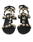 Dolce & Gabbana Black Leather Embellished Heel Sandal Shoes