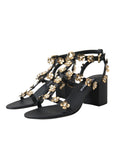 Dolce & Gabbana Black Leather Embellished Heel Sandal Shoes