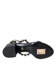 Dolce & Gabbana Black Leather Embellished Heel Sandal Shoes