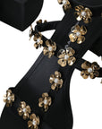 Dolce & Gabbana Black Leather Embellished Heel Sandal Shoes