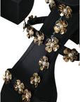 Dolce & Gabbana Black Leather Embellished Heel Sandal Shoes
