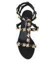 Dolce & Gabbana Black Leather Embellished Heel Sandal Shoes