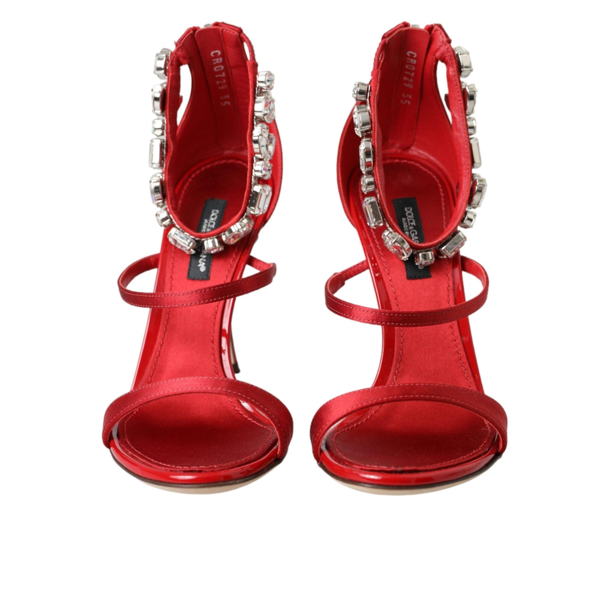 Dolce & Gabbana Red Keira Satin Crystals Sandals Heels Shoes