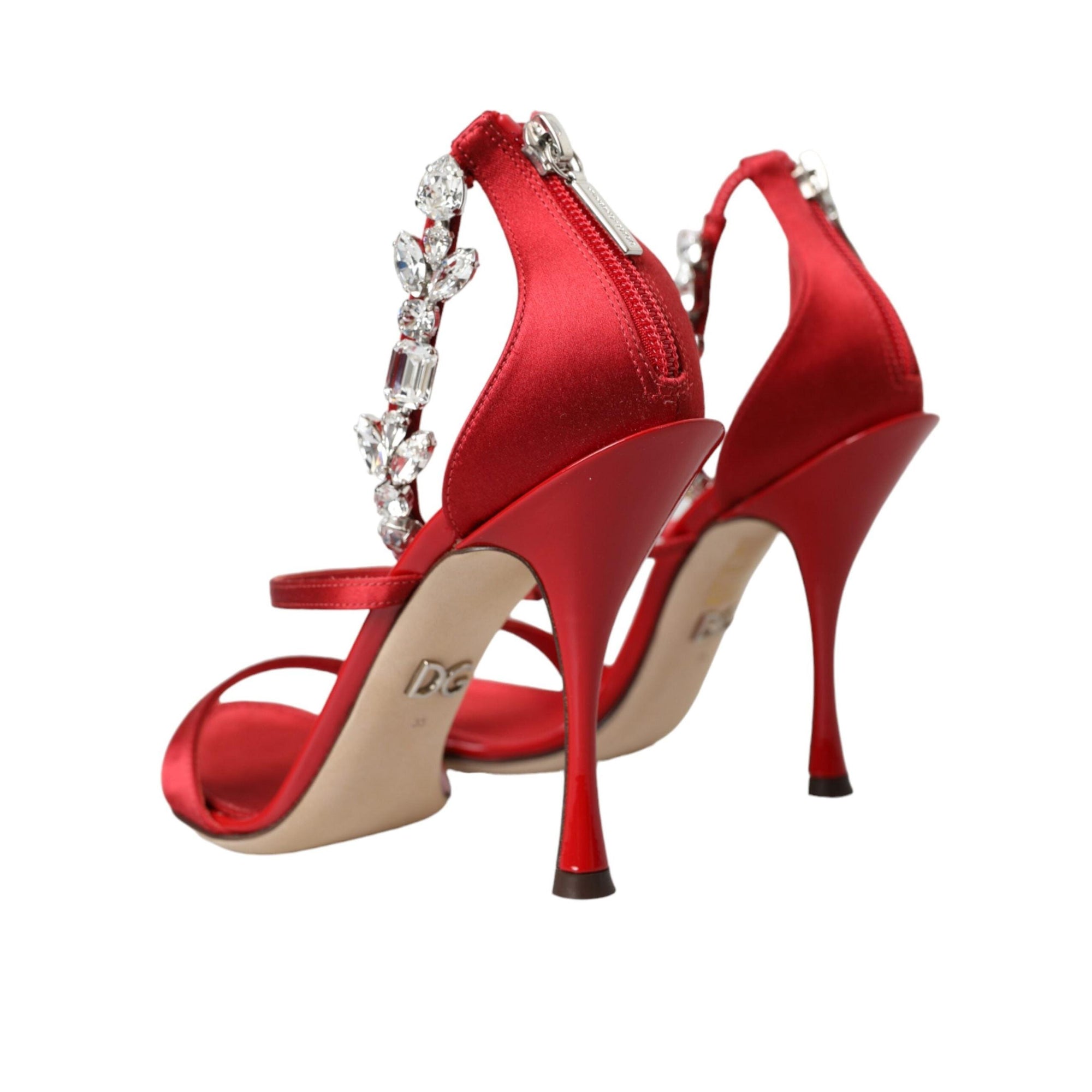 Dolce & Gabbana Red Keira Satin Crystals Sandals Heels Shoes