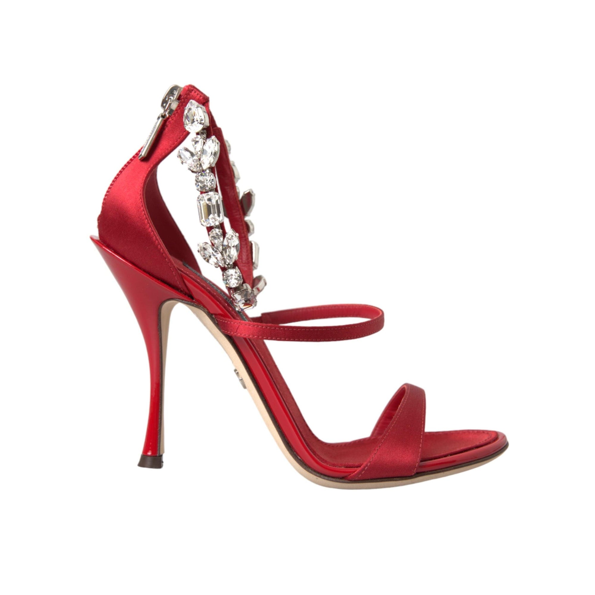 Dolce & Gabbana Red Keira Satin Crystals Sandals Heels Shoes