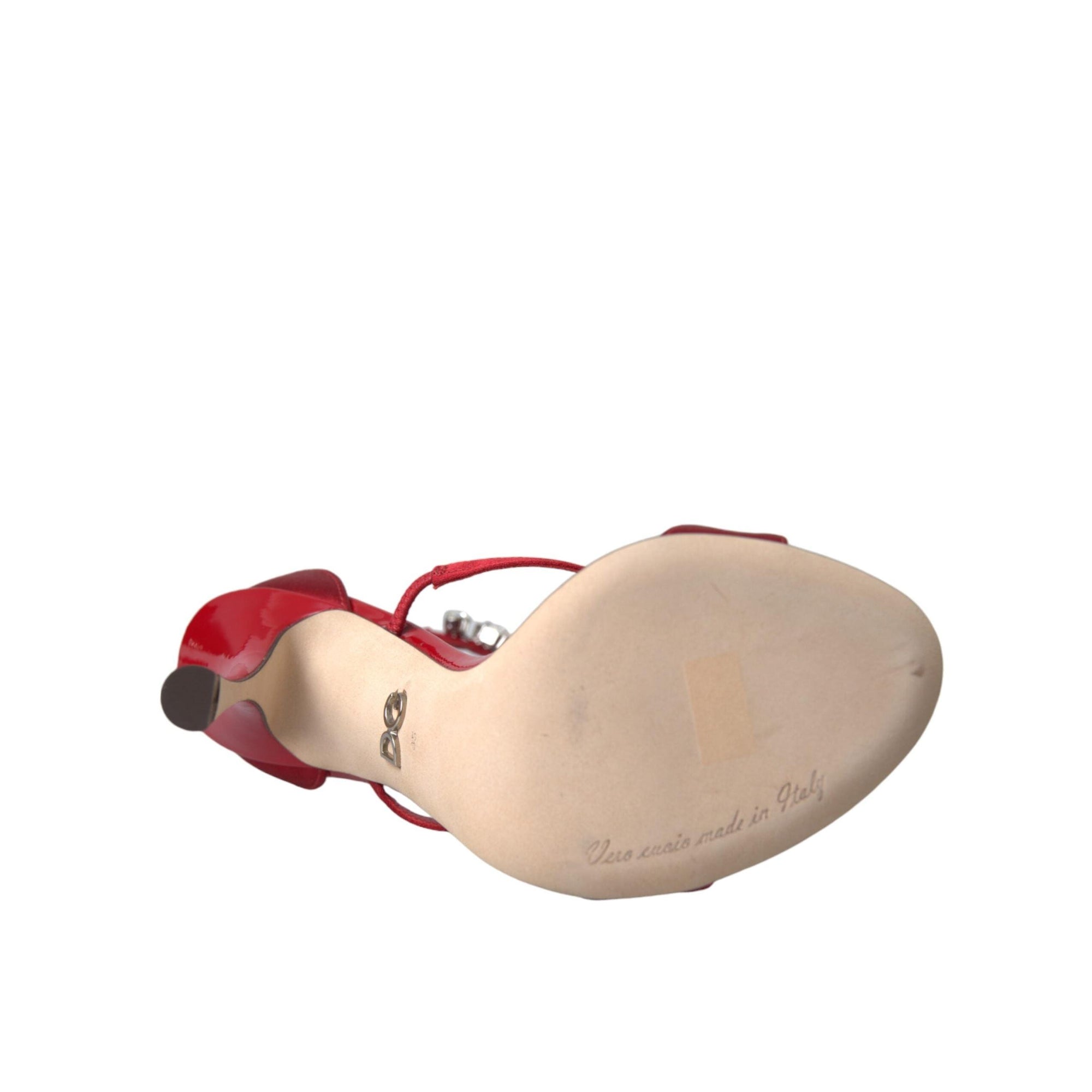Dolce & Gabbana Red Keira Satin Crystals Sandals Heels Shoes