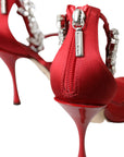 Dolce & Gabbana Red Keira Satin Crystals Sandals Heels Shoes
