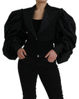Dolce & Gabbana Black Polyester Puffed Sleeves Cropped Jacket