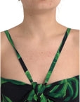 Dolce & Gabbana Black Green Leaf Silk Halter Cropped Top