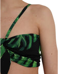 Dolce & Gabbana Black Green Leaf Silk Halter Cropped Top