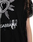 Dolce & Gabbana Black Sacred Heart Print Cotton Lace T-shirt