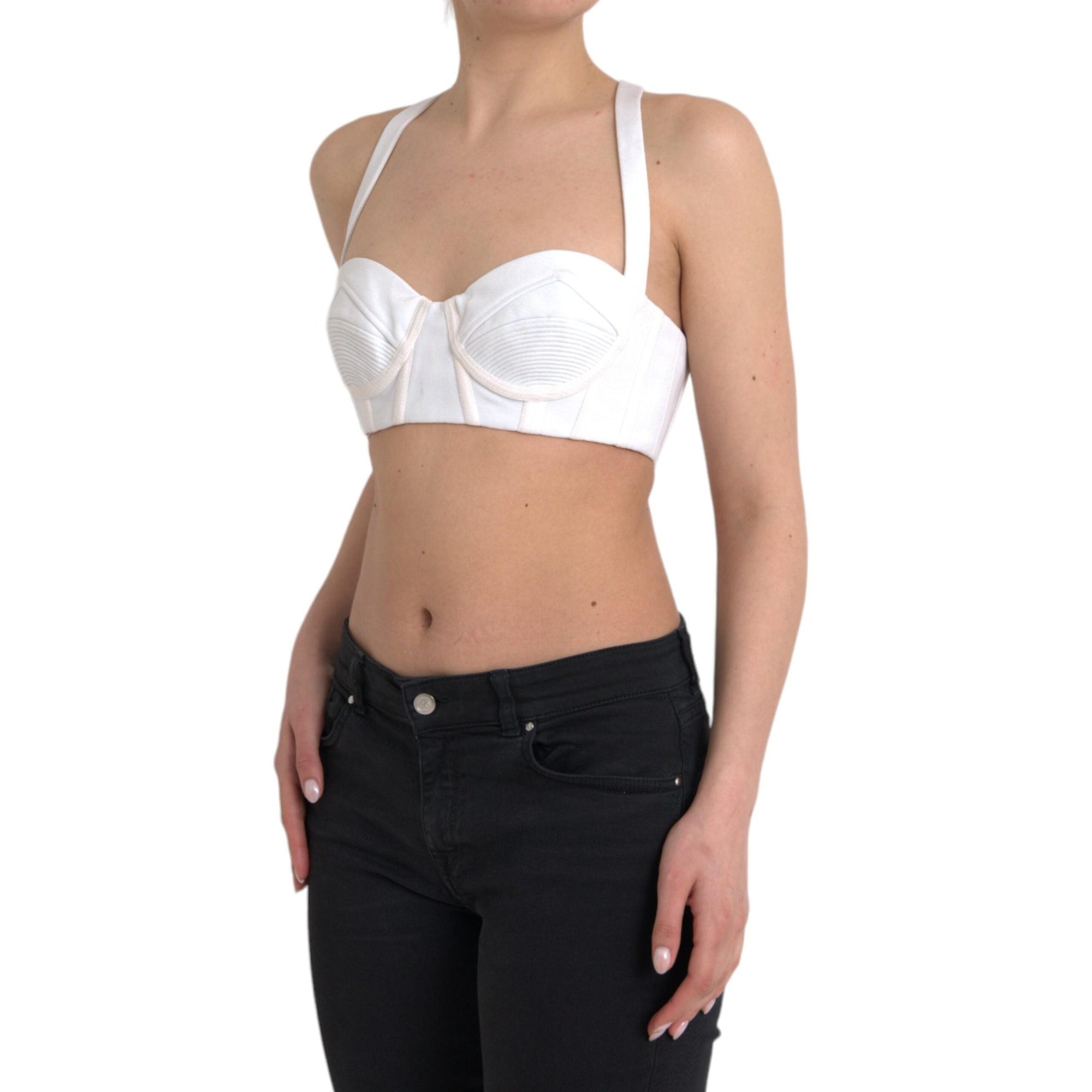 Versace White Viscose Bustier Sleeveless Cropped Top