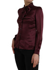 Dolce & Gabbana Maroon Ascot Collar Long Sleeve Top Blouse