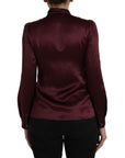 Dolce & Gabbana Maroon Ascot Collar Long Sleeve Top Blouse