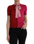 Dolce & Gabbana Pink Short Sleeves Pullover Ascot Collar Top
