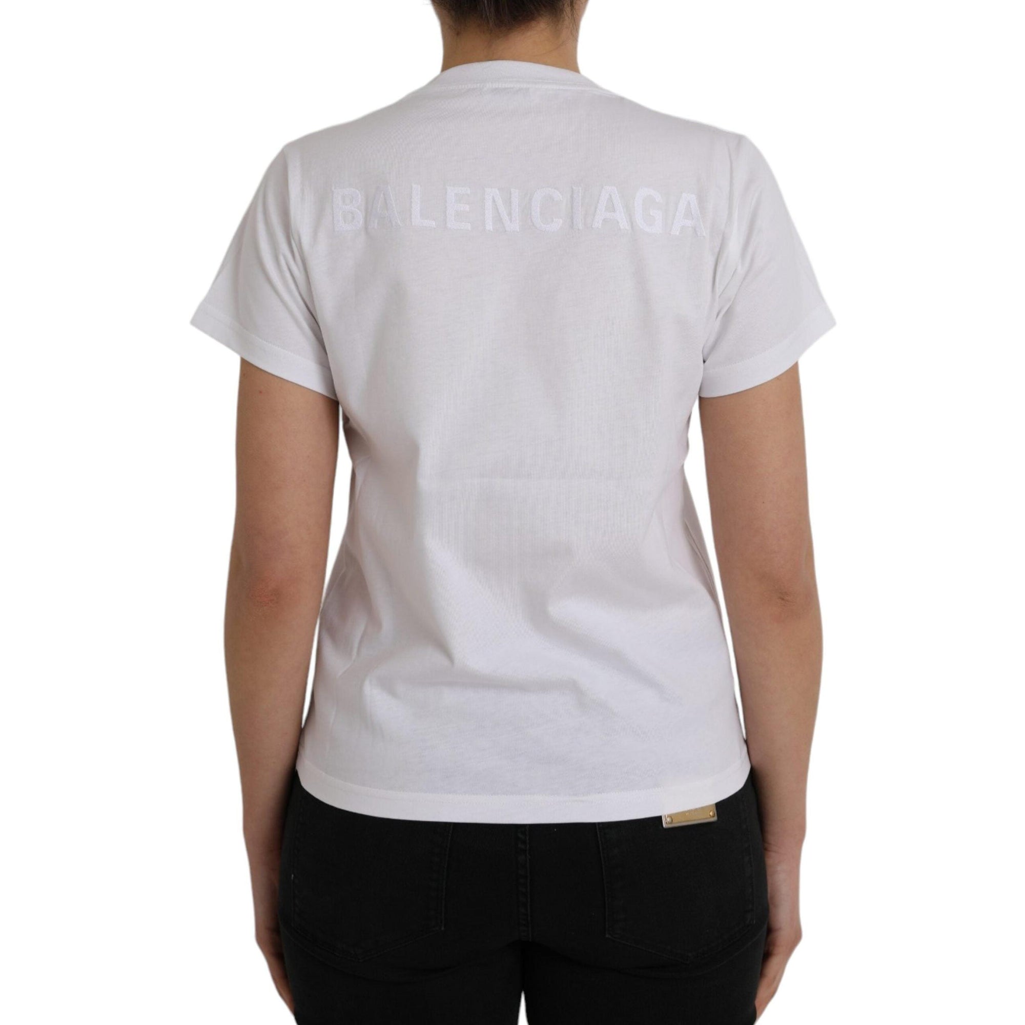 Balenciaga White Cotton Crew Neck Short Sleeves Tee T-shirt