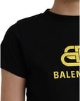 Balenciaga Black Cotton Logo Print Crew Neck Short Sleeves T-shirt