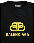 Balenciaga Black Cotton Logo Print Crew Neck Short Sleeves T-shirt