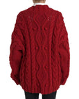 Dolce & Gabbana Red Wool Knit Button Down Cardigan Sweater