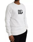 Dolce & Gabbana White Logo Cotton Crew Neck Pullover Sweater