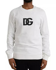 Dolce & Gabbana White Logo Cotton Crew Neck Pullover Sweater