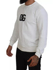 Dolce & Gabbana White Logo Cotton Crew Neck Pullover Sweater