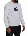 Dolce & Gabbana White Logo Cotton Crew Neck Pullover Sweater