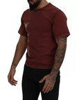 Dolce & Gabbana Maroon Printed Crewneck Tee Cotton T-shirt