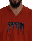 Dolce & Gabbana Red Logo Embroidery Crewneck Cotton T-shirt