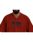 Dolce & Gabbana Red Logo Embroidery Crewneck Cotton T-shirt
