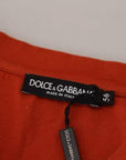 Dolce & Gabbana Red Logo Embroidery Crewneck Cotton T-shirt