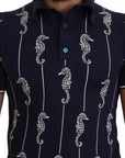 Dolce & Gabbana Dark Blue Sea Horse Collared Polo T-shirt