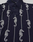 Dolce & Gabbana Dark Blue Sea Horse Collared Polo T-shirt