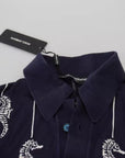 Dolce & Gabbana Dark Blue Sea Horse Collared Polo T-shirt