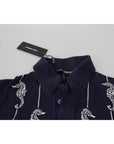 Dolce & Gabbana Dark Blue Sea Horse Collared Polo T-shirt