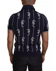 Dolce & Gabbana Dark Blue Sea Horse Collared Polo T-shirt