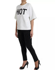 Dolce & Gabbana White Cotton Black HOT Crystal Top T-shirt