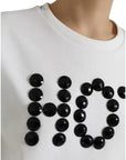 Dolce & Gabbana White Cotton Black HOT Crystal Top T-shirt