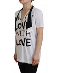 Dolce & Gabbana White Cotton Printed Ascot Collared T-shirt