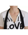 Dolce & Gabbana White Cotton Printed Ascot Collared T-shirt